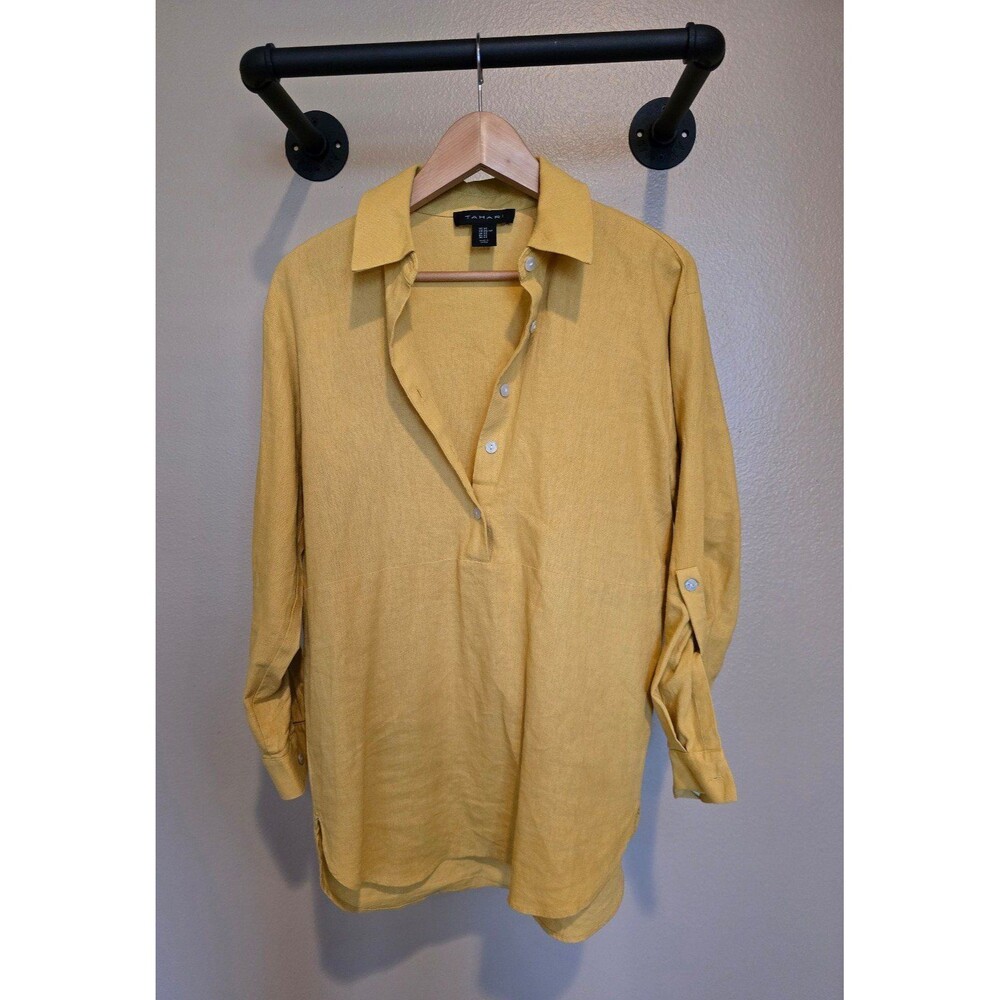 Tahari mustard yellow linen shirt women's size‎ xs